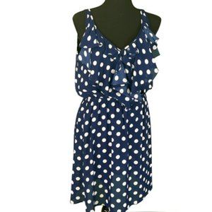 Annabella Navy Blue and White Polka-Dot Dress Size Medium